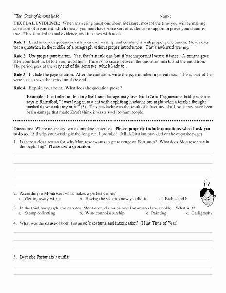 The Cask Of Amontillado Worksheet Awesome the Cask Of Amontillado Worksheet for 9th Grade