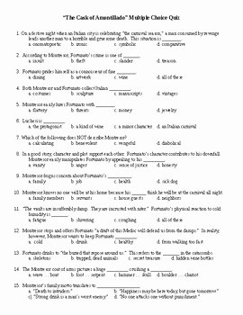 The Cask Of Amontillado Worksheet New the Cask Of Amontillado Multiple Choice Quiz and Key 25