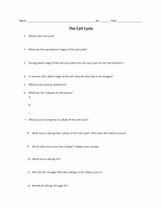 The Cell Cycle Worksheet Awesome the Cell Cycle 9th 10th Grade Worksheet