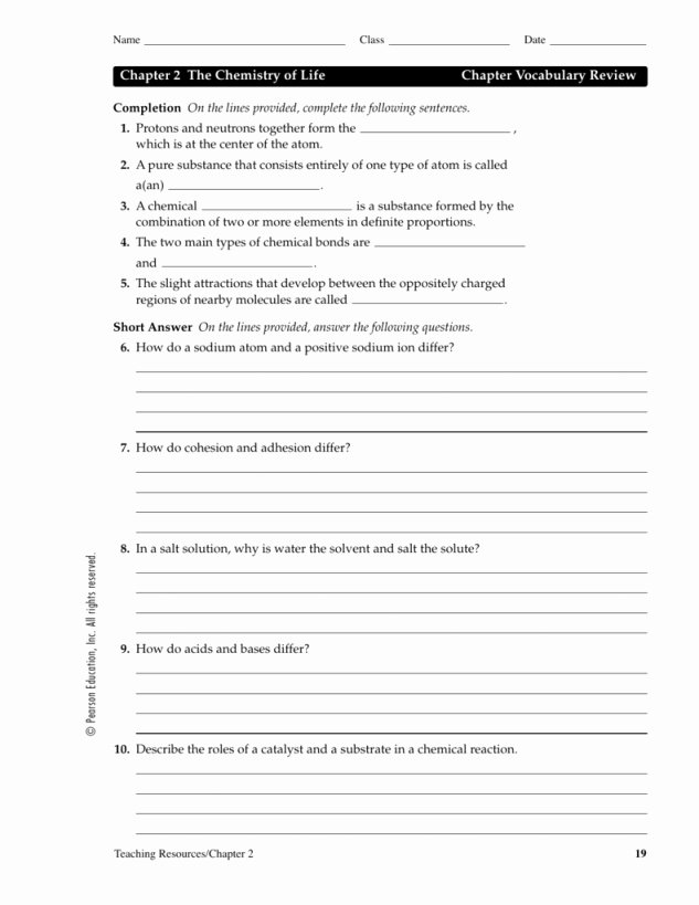 The Chemistry Of Life Worksheet Awesome Chemistry Life Worksheet