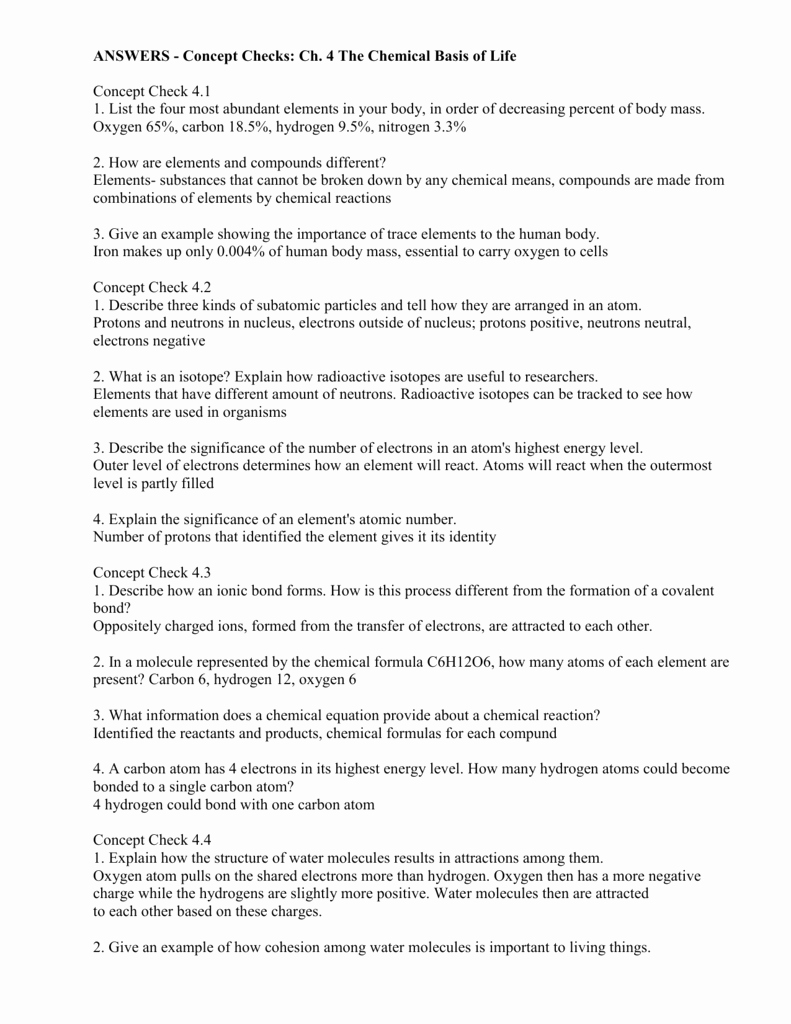 The Chemistry Of Life Worksheet New Cells the Units Life Worksheet Answers Chapter 2