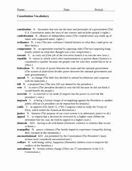 The Constitution Worksheet Answers Elegant Constitution Vocabulary Practice Worksheet by Monica