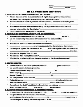 The Constitution Worksheet Answers Fresh Constitution Study Guide Q by Monica Lukins