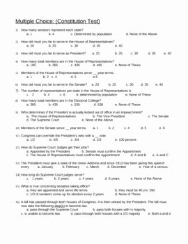 The Constitution Worksheet Answers Fresh Constitution Test with Answer Key by Dr Smarty Pants