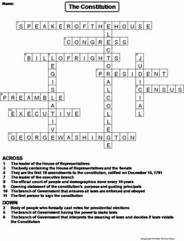 The Constitution Worksheet Answers Unique Us Constitution Worksheet Crossword Puzzle by Science