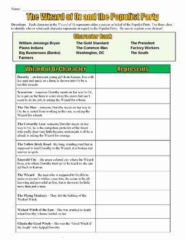 The Core Movie Worksheet Answers Lovely Wizard Of Oz Characters and the Populist Party Worksheet