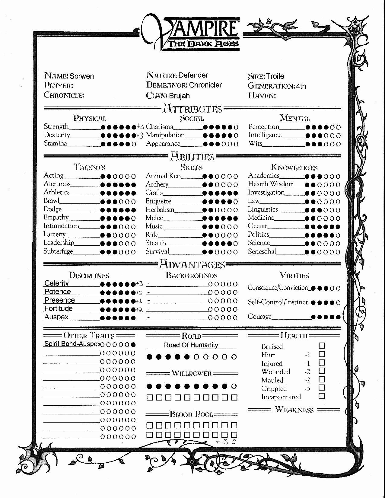 The Dark Ages Video Worksheet New Character Sheets