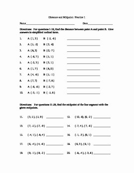 The Distance formula Worksheet Answers Beautiful Geometry Distance formula and Midpoint formula Practice