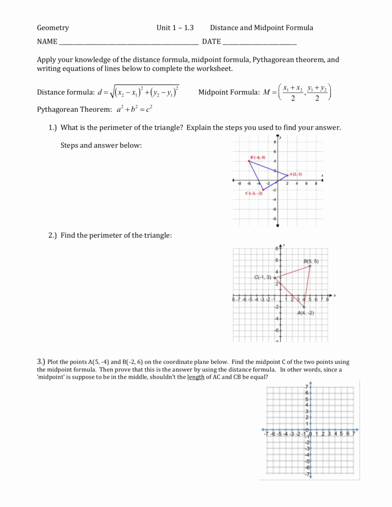 Distance Formula Worksheet With Answers