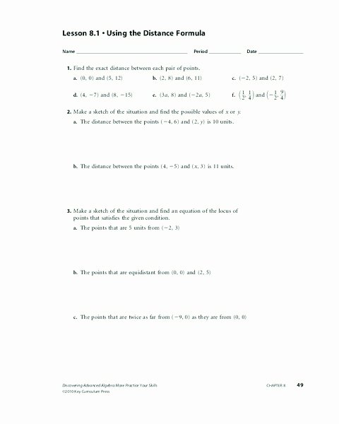 The Distance formula Worksheet New Using the Distance formula Worksheet for 10th 11th Grade