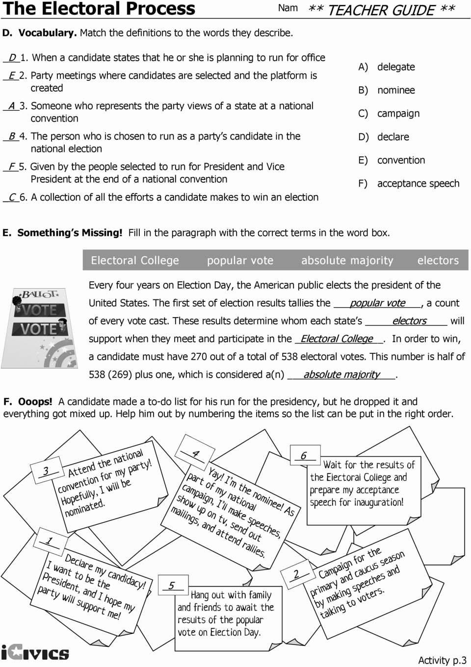The Electoral Process Worksheet Answers Beautiful the Electoral Process Step by Step the Worksheet Activity