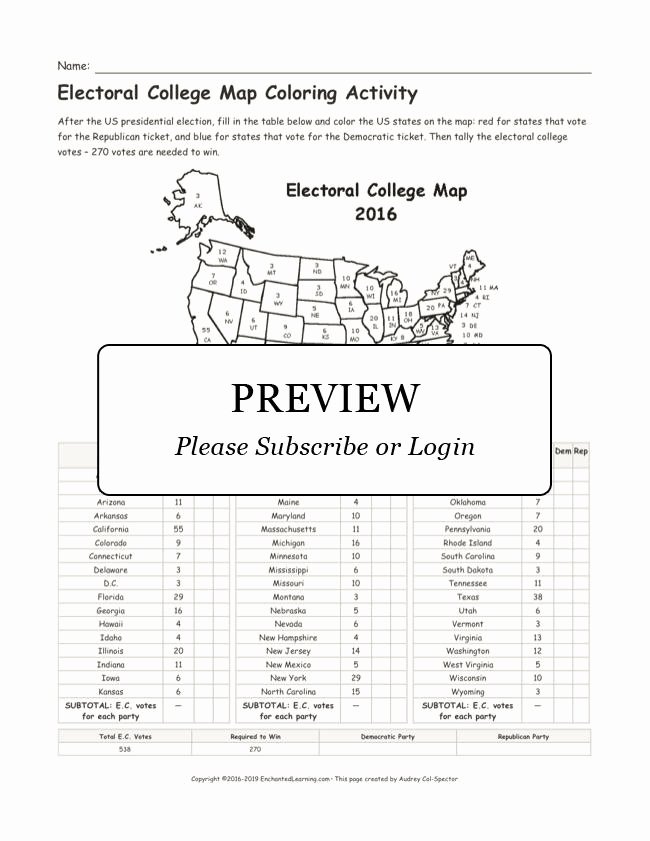 The Electoral Process Worksheet Answers Inspirational Electoral College Map Coloring Activity Enchanted Learning
