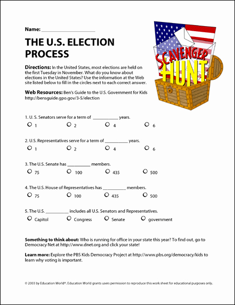 The Electoral Process Worksheet Unique Internet Scavenger Hunt the U S Election Process