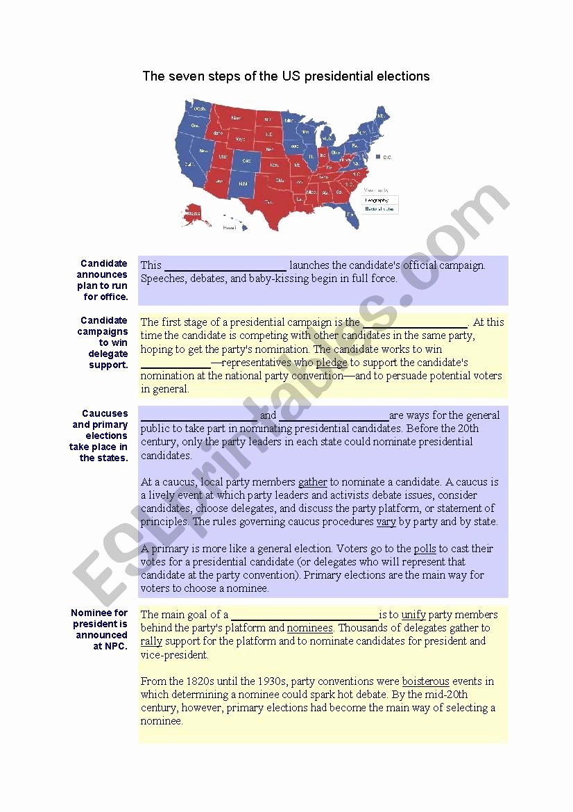The Electoral Process Worksheet Unique the American Election Process Esl Worksheet by Tinchen8311