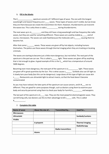 The Electromagnetic Spectrum Worksheet Answers Beautiful Several Electromagnetic Spectrum Worksheets by Uksp0ng3