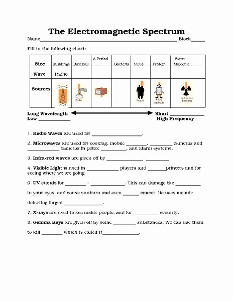 The Electromagnetic Spectrum Worksheet Answers Beautiful the Electromagnetic Spectrum Worksheet for 9th 11th