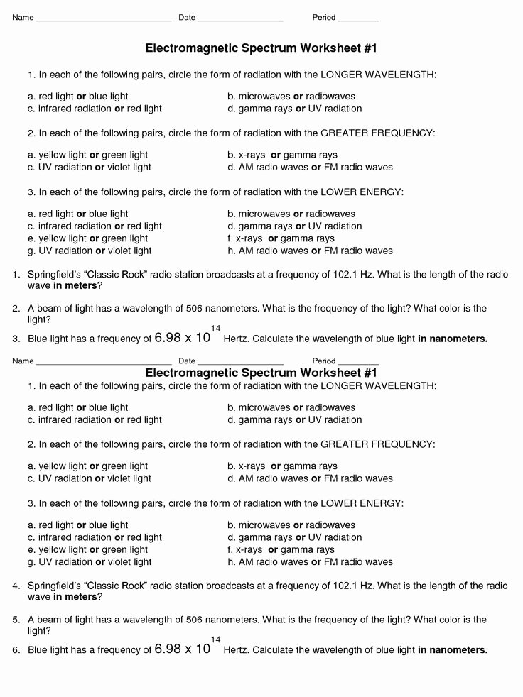 The Electromagnetic Spectrum Worksheet Answers Luxury Electromagnetic Spectrum Worksheet
