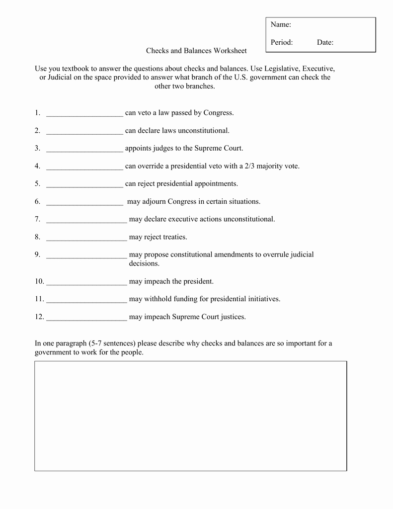 The Executive Branch Worksheet Awesome Checks and Balances Worksheet