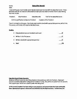 The Executive Branch Worksheet Awesome Executive Branch Worksheet Packet by 2nd Chance Works