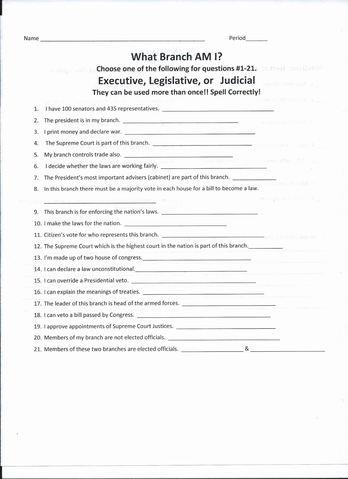 The Executive Branch Worksheet Lovely Gms 6th Grade social Stu S Review Of the Branches Of