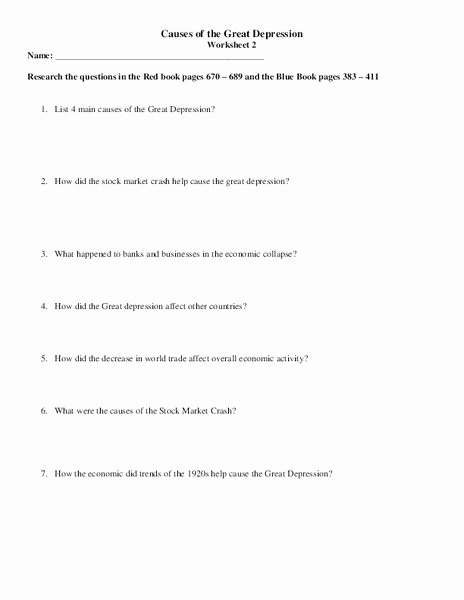The Great Depression Worksheet Awesome Causes Of the Great Depression Worksheet for 7th 12th