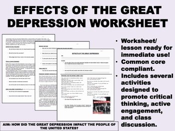 The Great Depression Worksheet Best Of Effects Of the Great Depression Worksheet Us History