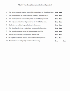 The Great Depression Worksheet Fresh What Do You Already Know About the Great Depression