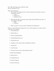 The Great Depression Worksheet Lovely the Great Depression and the New Deal Worksheet for 8th