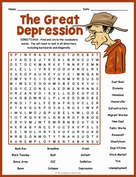 The Great Depression Worksheet Unique the Great Depression Word Search Puzzle by Puzzles to