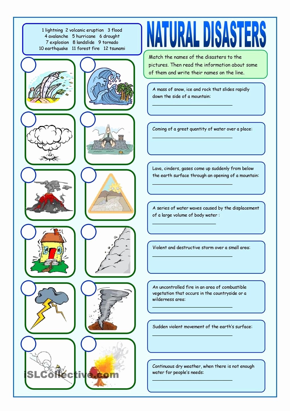 The Language Of Science Worksheet New Natural Disasters Matching Exercises English