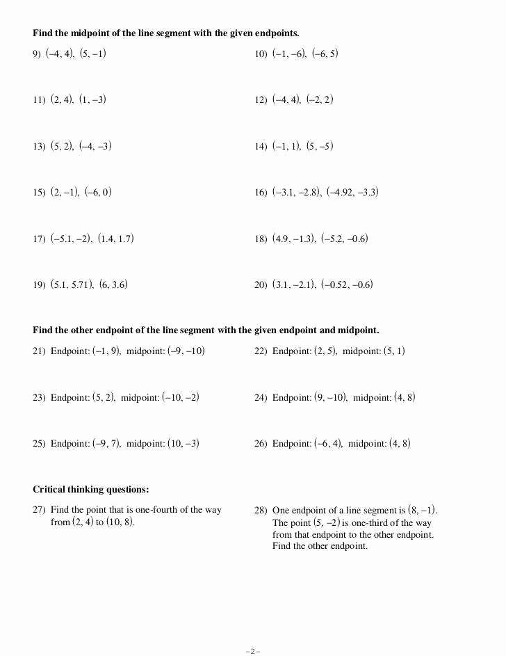 The Midpoint formula Worksheet Elegant Midpoint formula Worksheet