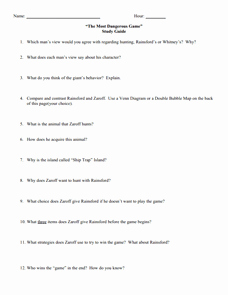 The Most Dangerous Game Worksheet Awesome &quot;the Most Dangerous Game&quot; Study Guide 7th 12th Grade