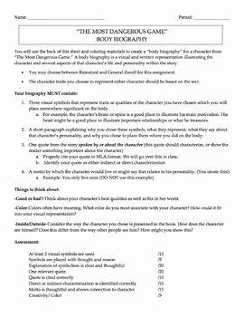 The Most Dangerous Game Worksheet Fresh &quot;the Most Dangerous Game&quot; Characterization Activity by