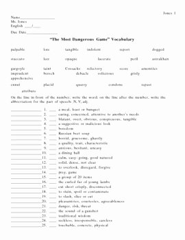 The Most Dangerous Game Worksheet Lovely the Most Dangerous Game Vocab Worksheet &amp; Key by Lonnie