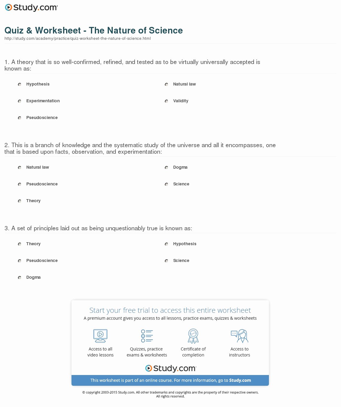 The Nature Of Science Worksheet Awesome Quiz &amp; Worksheet the Nature Of Science