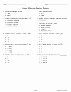The Number System Worksheet Elegant Number System Review Grade 8 Free Printable Tests and