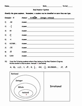 The Number System Worksheet Fresh Real Numbers Classifying Worksheets Handouts Activity