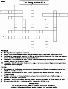 The Progressive Era Worksheet Lovely the Progressive Era Worksheet Crossword Puzzle by Science