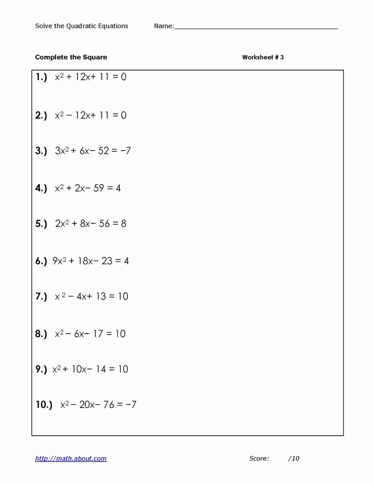 The Quadratic formula Worksheet Awesome solve Quadratic Equations by Peting the Square Worksheets