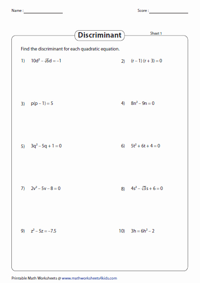The Quadratic formula Worksheet Beautiful Quadratic formula Worksheets