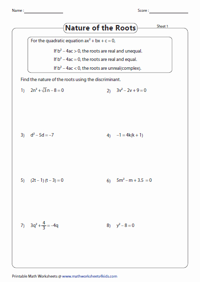 The Quadratic formula Worksheet Luxury Quadratic formula Worksheets