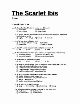 The Scarlet Ibis Worksheet Answers Awesome the Scarlet Ibis Multiple Choice and Short Answer Test by