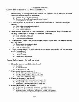 The Scarlet Ibis Worksheet Answers Awesome the Scarlet Ibis Multiple Choice Test Teacher Key by