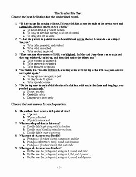 The Scarlet Ibis Worksheet Answers Fresh the Scarlet Ibis Multiple Choice Test by Teacher Goo S
