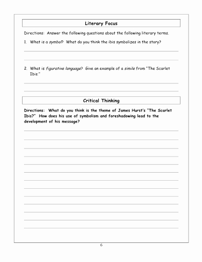 The Scarlet Ibis Worksheet Lovely the Scarlet Ibis Lesson Worksheets and Key
