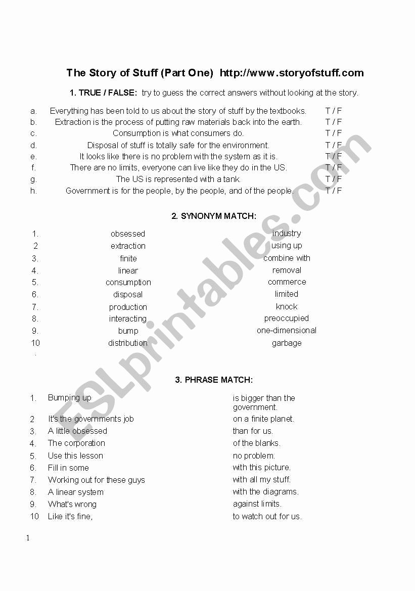 The Story Of Stuff Worksheet Lovely the Story Of Stuff An Investigation Into the Material