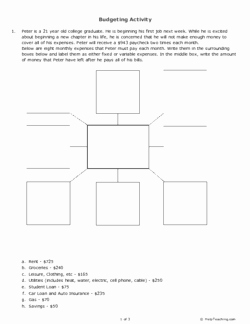 The Student Budget Worksheet Answers Awesome Bud Ing Activity Grades 11 12 Free Printable Tests