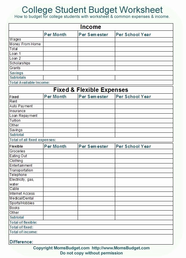 The Student Budget Worksheet Answers Best Of College Student Bud Worksheet Free Printable