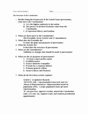 The Us Constitution Worksheet Answers Elegant Constitution Sturcture Worksheet with Answers Civics and