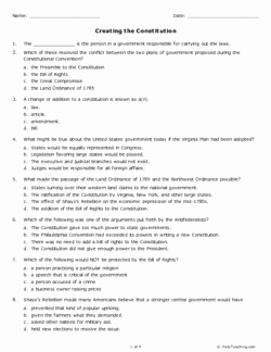 The Us Constitution Worksheet Answers Fresh Creating the Constitution Grade 8 Free Printable Tests